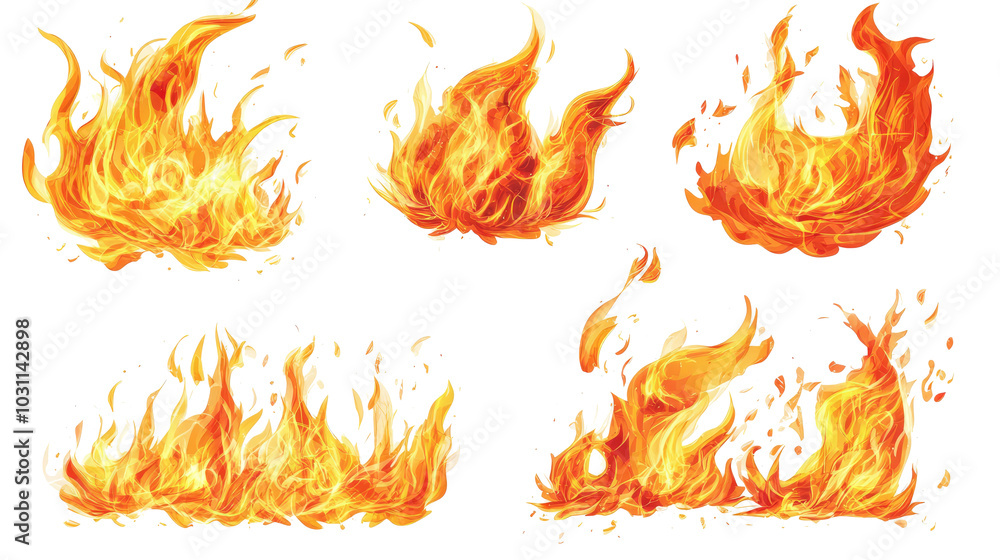 Poster set of decorative flame design elements isolated on a white background generative ai