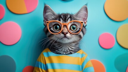 Detailed Polydactyl Cat Print Crew Neck T-Shirt on Light Table | Realistic Stock Photo