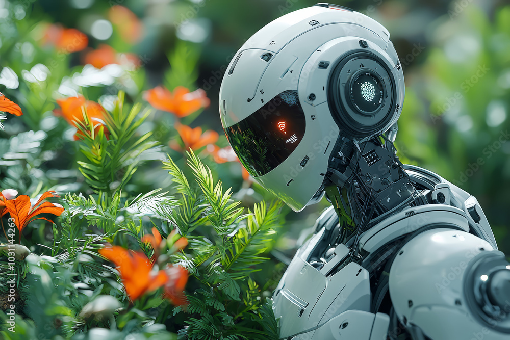 Poster a robot powered by ai assisting elderly individuals with daily tasks, improving their quality of lif