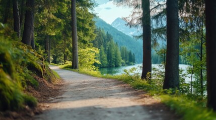 Obraz premium Scenic Nature Trail Along Serene Lake