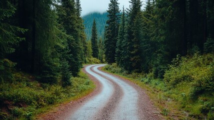 Fototapeta premium Serene Curved Trail Through Green Forest Landscape