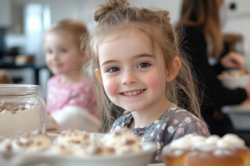 Community baking workshop for kids in a friendly kitchen setting