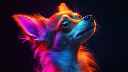 Neon Rainbow Chihuahua: Vibrant Holographic Modern Decor