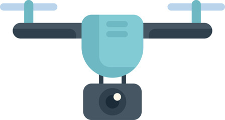 Modern blue drone taking pictures with its integrated camera, unmanned aircraft piloting and filming