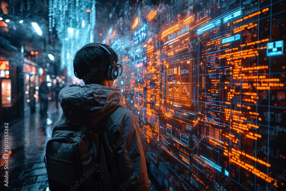 Poster an ai-driven recommendation system on a shopping platform, representing targeted advertising and con
