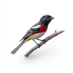 Colorful Trogon Bird on a Branch Against White Background
