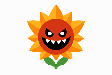 Flower Icon. Flower with scary face for Halloween decor. Festive decor in flat style. Scary holiday character.with white background