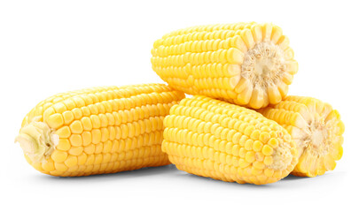 Halves of fresh corncobs isolated on white