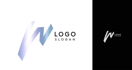 Shiny chromatic letter W, metallic monogram with shiny chrome iridescent gradient for streetwear fashion, music label, skate brand, urban art, graffiti-inspired products, modern tech company