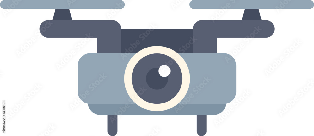 Poster grey quadcopter drone hovering and recording with its integrated camera