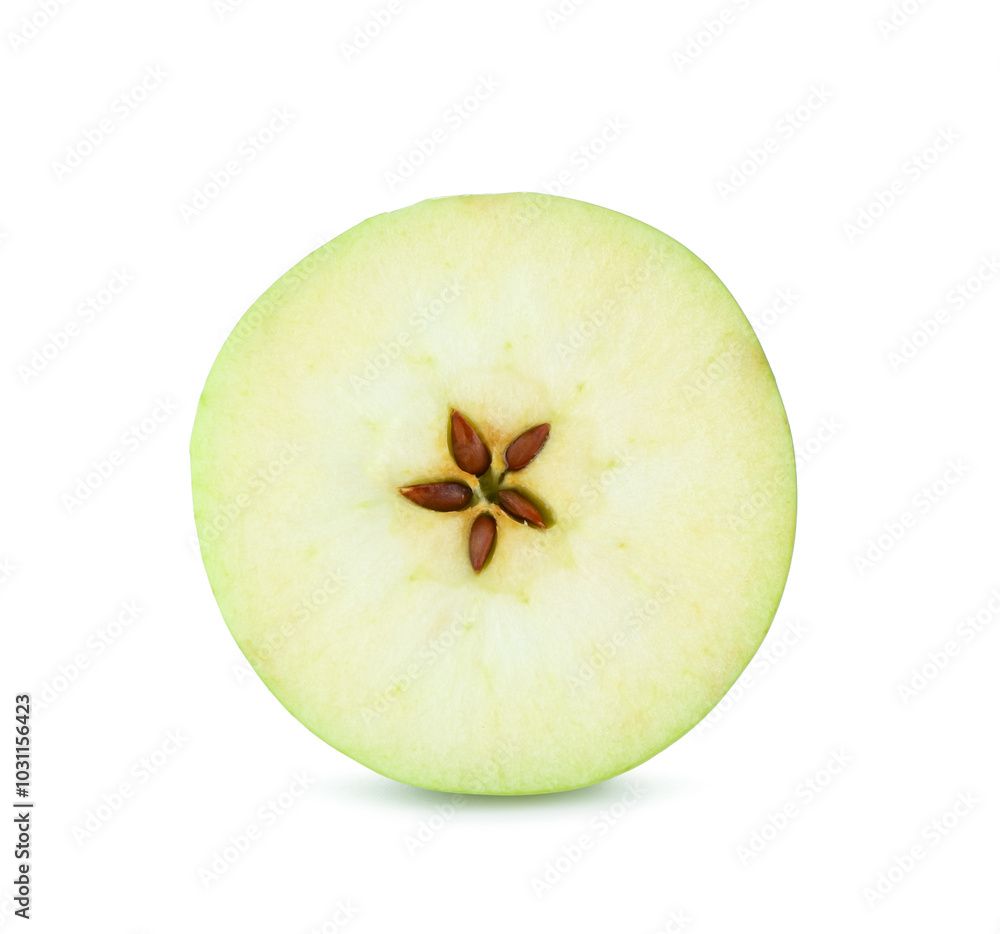 Poster Half of fresh green apple isolated on white