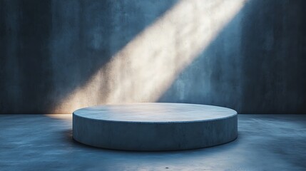 A minimalist 3D rendered stone pedestal platform with soft lighting, placed on a smooth concrete surface, perfect for product presentation.