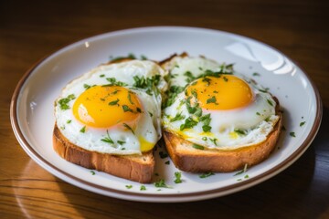 Sunny side up eggs on toast breakfast plate