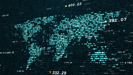 map of earth from dynamic elements numbers with symbols of stock price, global abstract digital animation - Powered by Adobe