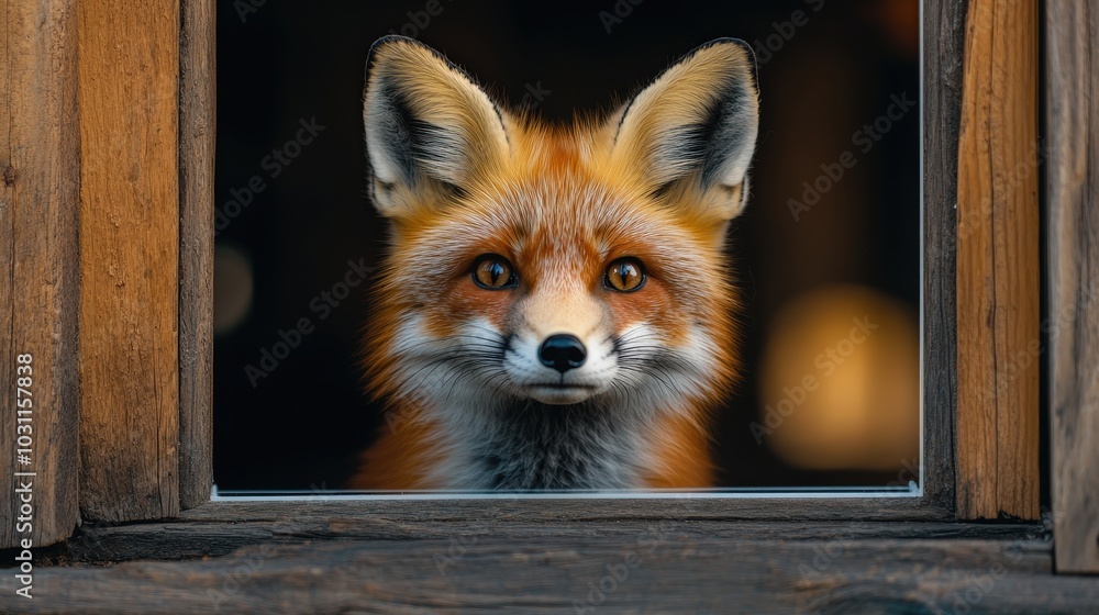 Poster cozy empty white picture frame with soft glow - close-up stock photo of red fox props for sharp focu