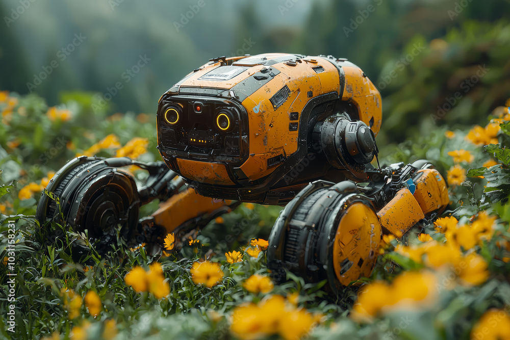 Aufkleber a robot harvesting crops autonomously, representing automation in food production. concept of automa