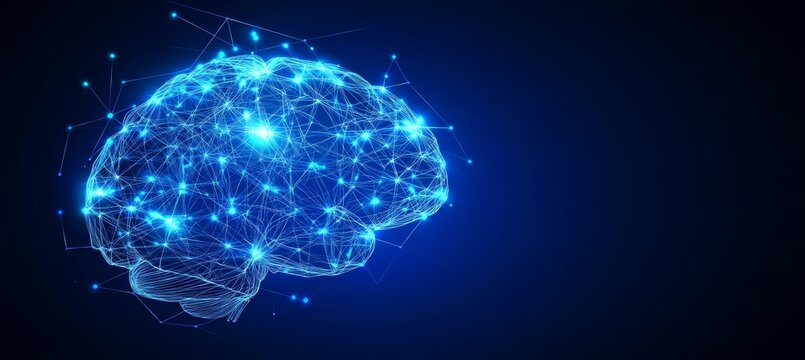 Abstract Human Brain Wireframe Plexus Style. Abstract Technology Concept. Polygonal Low Poly.