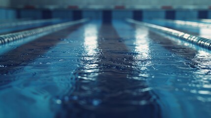 Vacant swimming pool featuring competition lanes for fitness and underwater activities, designed for cardio training and performance workouts