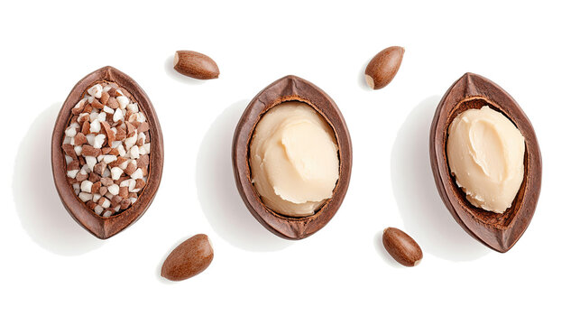 Gorgeous Shea Nuts With Rich Shea Butter on a Clean White Background Generative AI