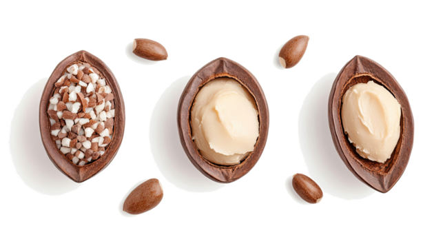 Gorgeous Shea Nuts With Rich Shea Butter on a Clean White Background Generative AI