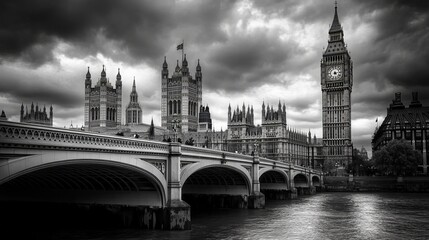 Naklejka premium Westminster Bridge, the Houses of Parliament, and Big Ben in London. 