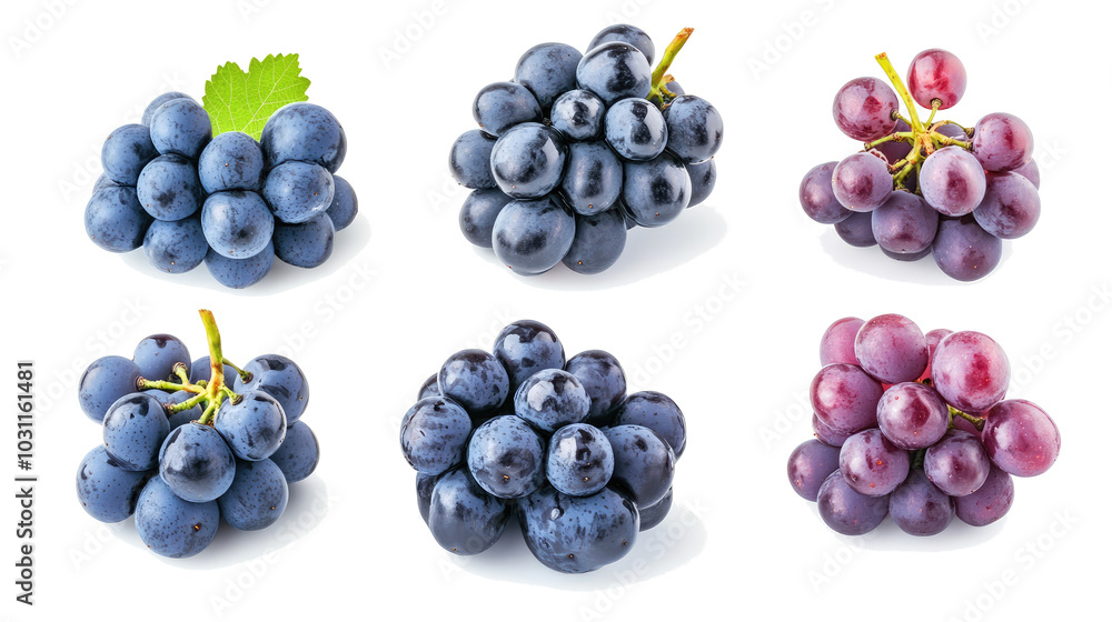 Aufkleber assorted grapes collection on a clean white background generative ai