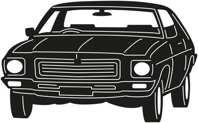 Illustration of vintage old cars in a black and white silhouette style, depicting transportation.