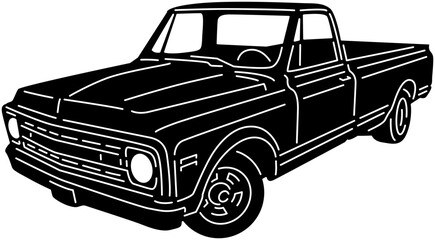 Illustration of vintage old cars in a black and white silhouette style, depicting transportation.