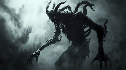 Gothic demon, shadowy figure, 3d illustration. Shadowy Specter. Illustration