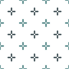 Obraz premium Modern minimalist abstract background. Seamless pattern with bright crosses. Repeated pluses motif. Simple geometric ornament. Kids wallpaper. Digital paper, textile print, page fill. Vector