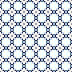 Oriental pattern. Repeated crosses and stars abstract ornament. Quatrefoil figures wallpaper. Maroccan mosaic tiles. Arabesque digital paper, textile print. Vector minimalist seamless surface design