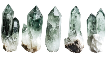 Beautiful Green Emerald Crystals on White Backdrop Generative AI