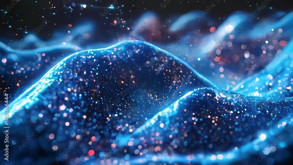 Poster abstract digital wave with glowing particles. futuristic shape with depth of field and bokeh