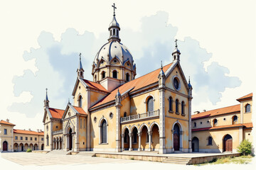 Obraz premium Beautiful catholic church building standing on square