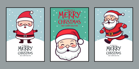 Vector of Cute Santa Claus Lettering for Merry Christmas and Happy New Year Greeting Card Set
