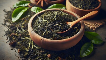 Fototapeta premium green tea in a bowl