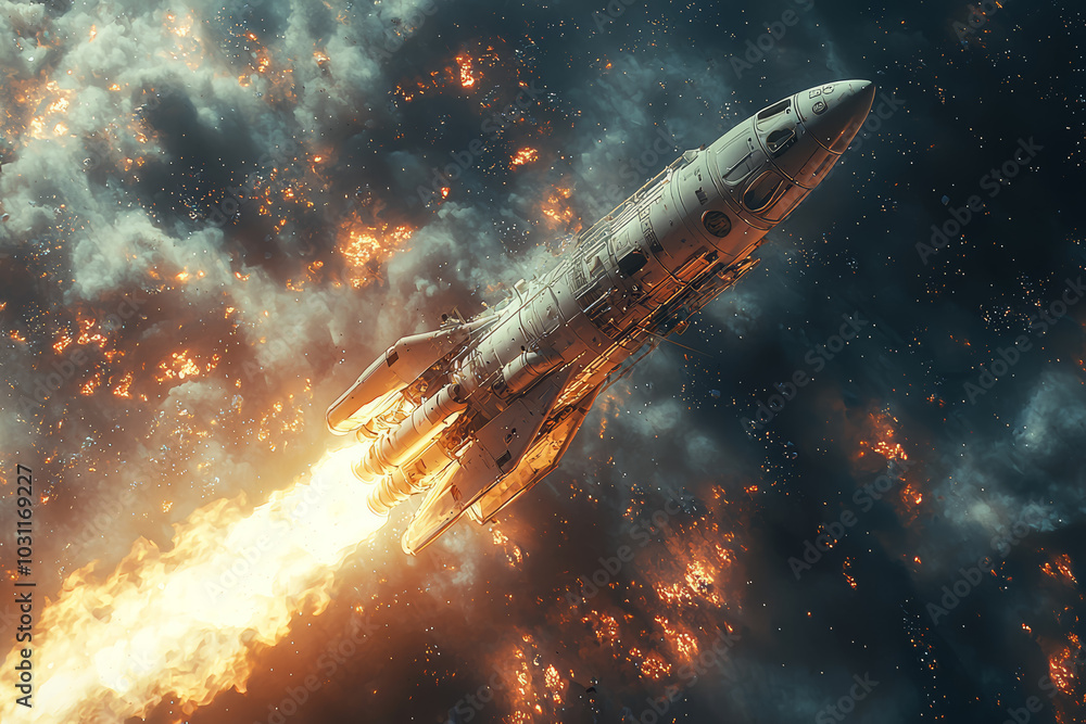 Poster a private space company testing a reusable rocket, illustrating innovations in reducing the cost of 