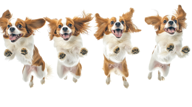 Happy Dogs Leaping Joyfully Against a White Background During Playtime Generative AI