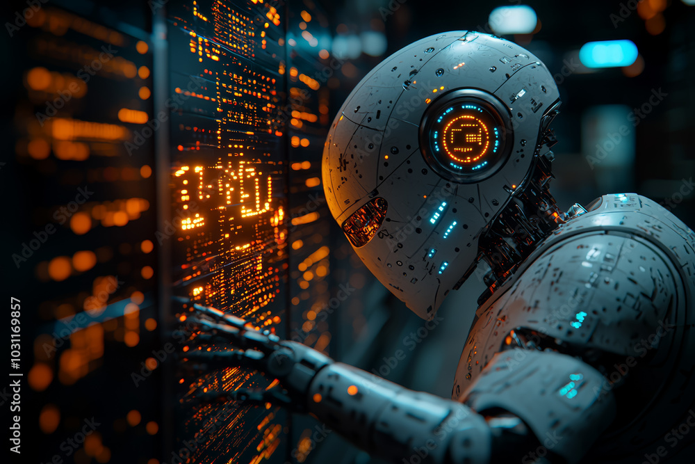 Poster a machine learning algorithm predicting market trends, representing ai's role in financial forecasti