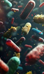 Fototapeta premium Intestinal support: Probiotic is essential aid to digestion, promoting healthy gut environment, facilitating breakdown of nutrients, ensuring efficient digestive processes optimal health.