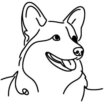 recommend clip art: Cute corgi portrait silhouette one line art