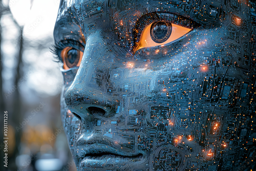 Poster a facial recognition technology used in public spaces, sparking debates about privacy and surveillan