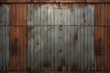Processed collage of rust metal fence or wall in daylight. Background for banner, backdrop