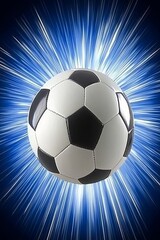 Naklejka premium Soccer ball gliding through a stunning blue glow, perfect for sports design inspiration