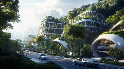 Naklejka premium Sustainable Futuristic City Powered by Renewable Energy , generative ai