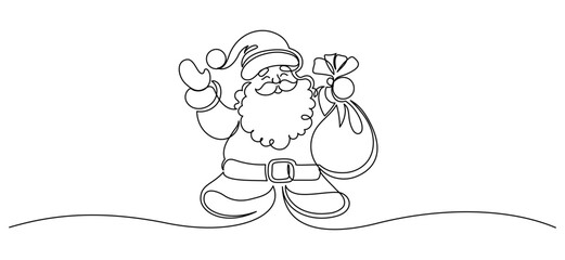 One continuous line drawing of christmas with Santa Claus face. Head happy Nicolas with red hat in simple linear style. Elegance logo editable stroke. Doodle dividing vector illustration