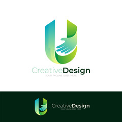 U logo and hand care design social, community design © NUR