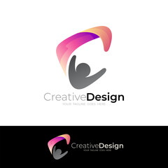 C logo and people care design template, charity design