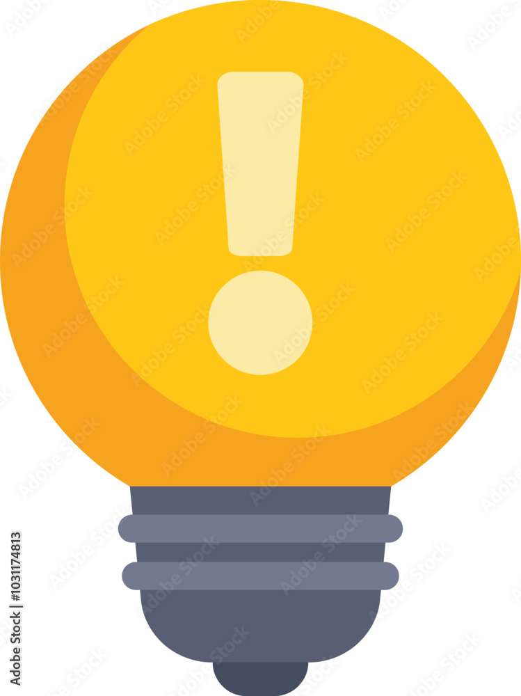 Poster yellow light bulb is shining, showing an exclamation mark, representing the concept of having a new 