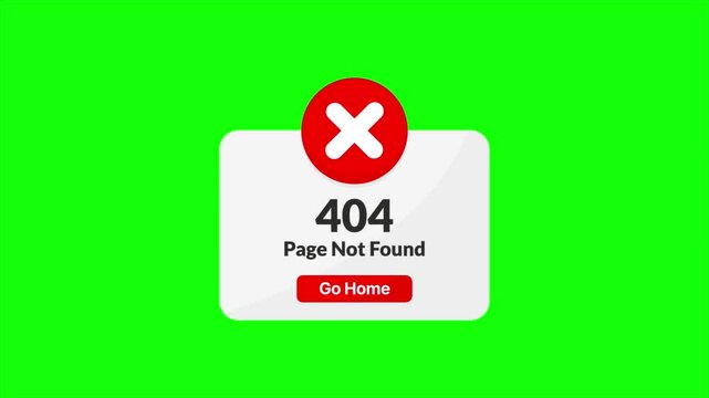 Animated 404 error message with green screen background. Perfect for website design, app development, and social media.